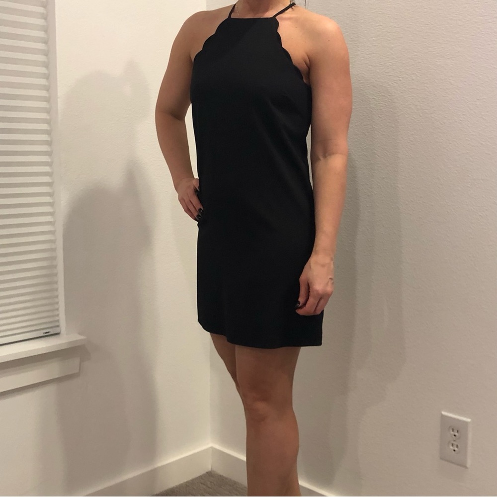 Lulus Black Scalloped Dress, Sz S